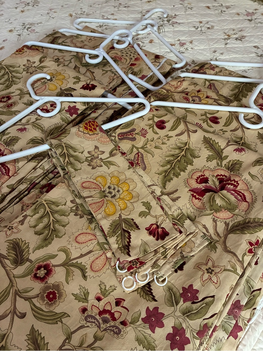 Floral Curtain Panel Pair in Beige, Red, Green & Yellow